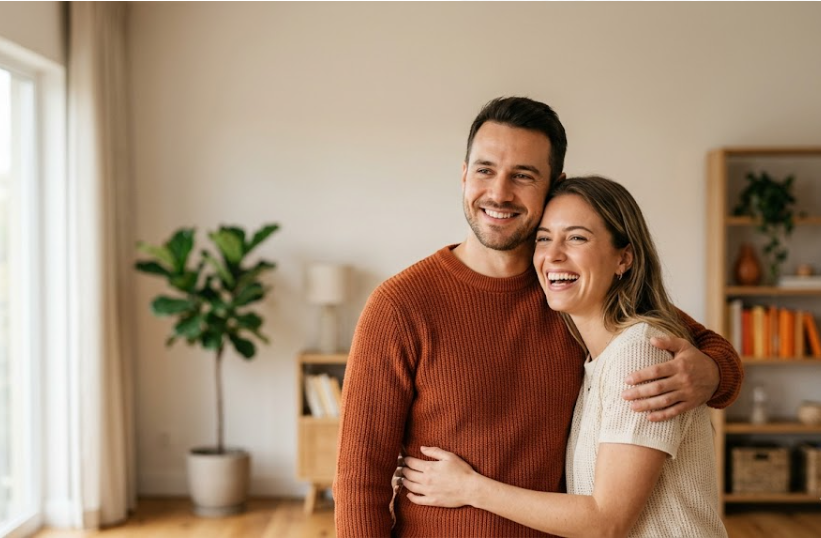 Confident man or happy couple